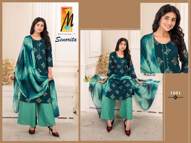 Master Senorita Rayon Embroidered Kurti With Bottom Dupatta
